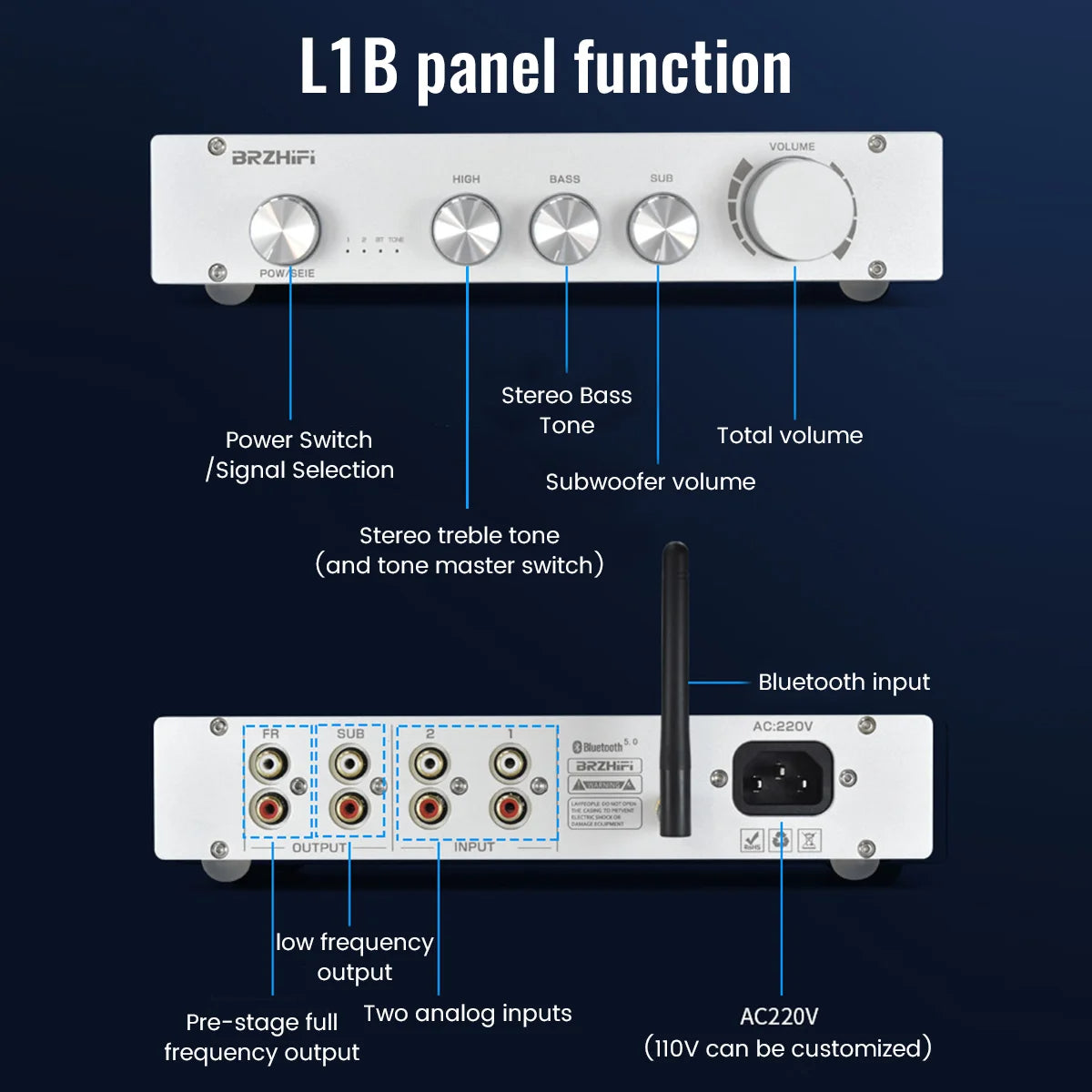 BRZHIFI L1/L1B Pure Class A 2.0/2.1 CH BT5.0 HIFI Preamplifier