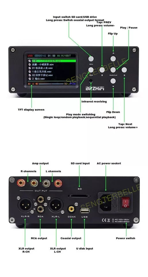 Brzhifi DV20c Remote Control Lossless Audio HiFi Digital Amplifier Car CD Player